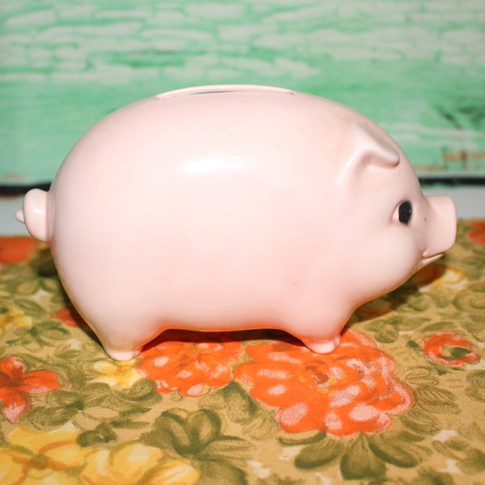 Old Fashioned Piggy Bank ceramic bisque pink